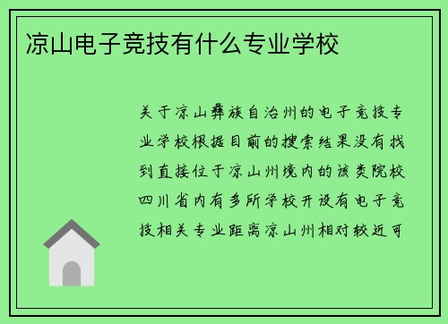 凉山电子竞技有什么专业学校